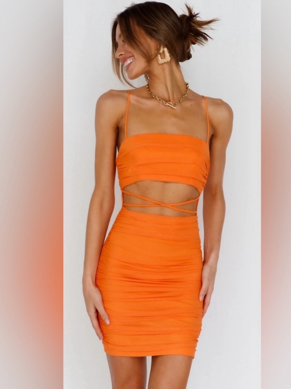 WHOIAM | Orange Cutout Mini Dress